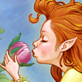Illustration of spring fairy smelling flowers